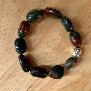 Bloodstone Bead Buddha Head Bracelet